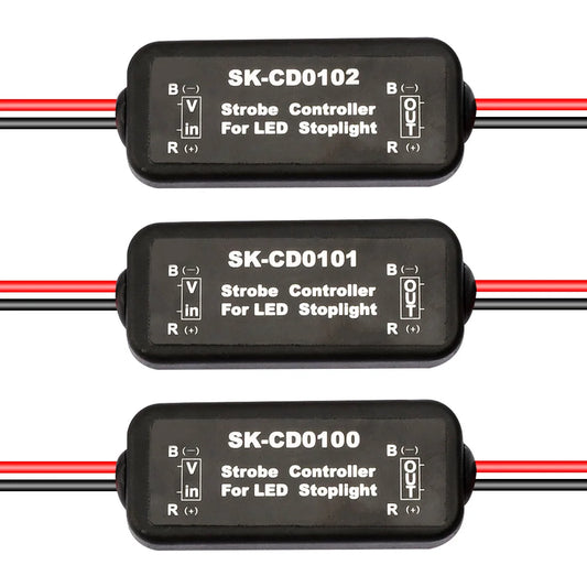 Brakelight strobe controller three versions, always flash, 5 flash, or fast then slow flash