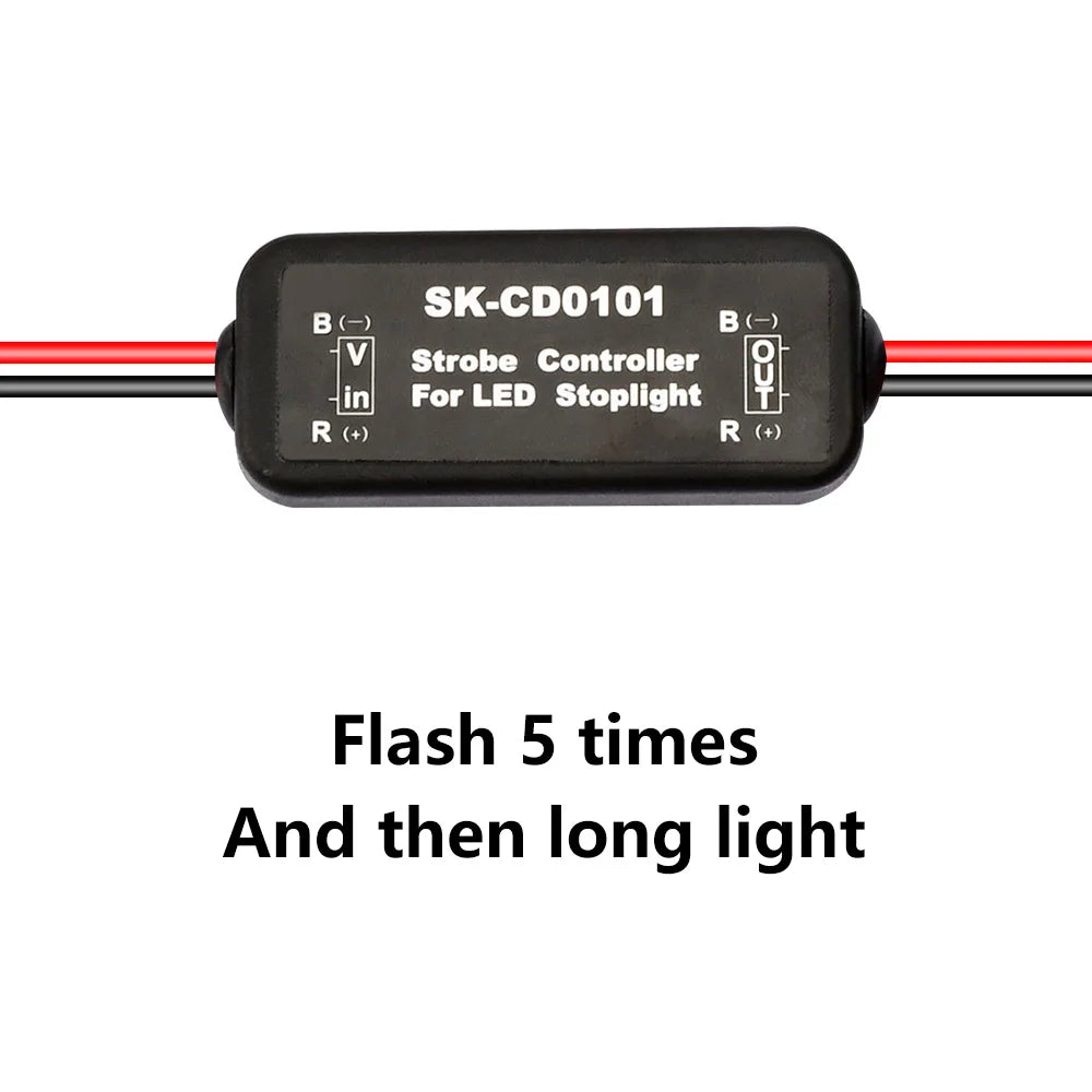 Brakelight strobe controller three versions, always flash, 5 flash, or fast then slow flash